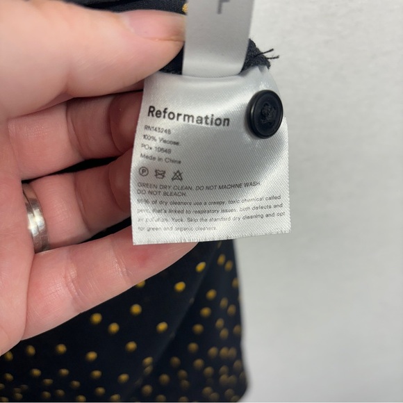 Reformation Blouse Violet L Polka Dot Button Down Long Sleeve Top Black Yellow - Picture 7 of 9